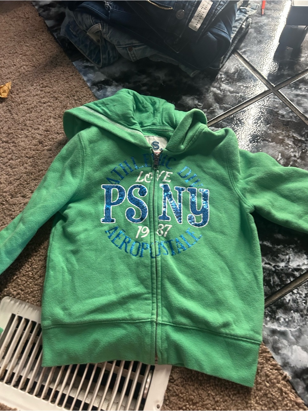 Aeropostale Green PS NY Hooded Zip-Up Sweatshirt